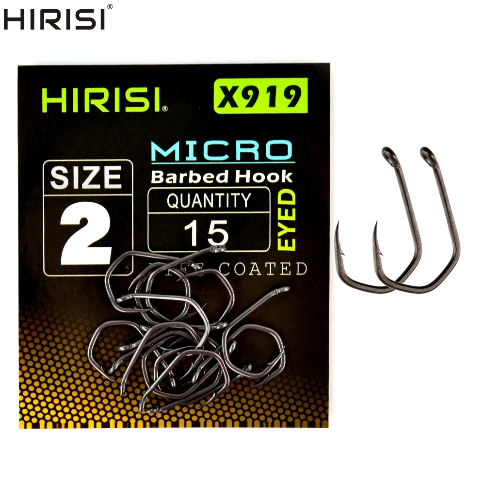 Anzuelo Hirisi X919 mostrando detalle del recubrimiento PTFE y micro púas