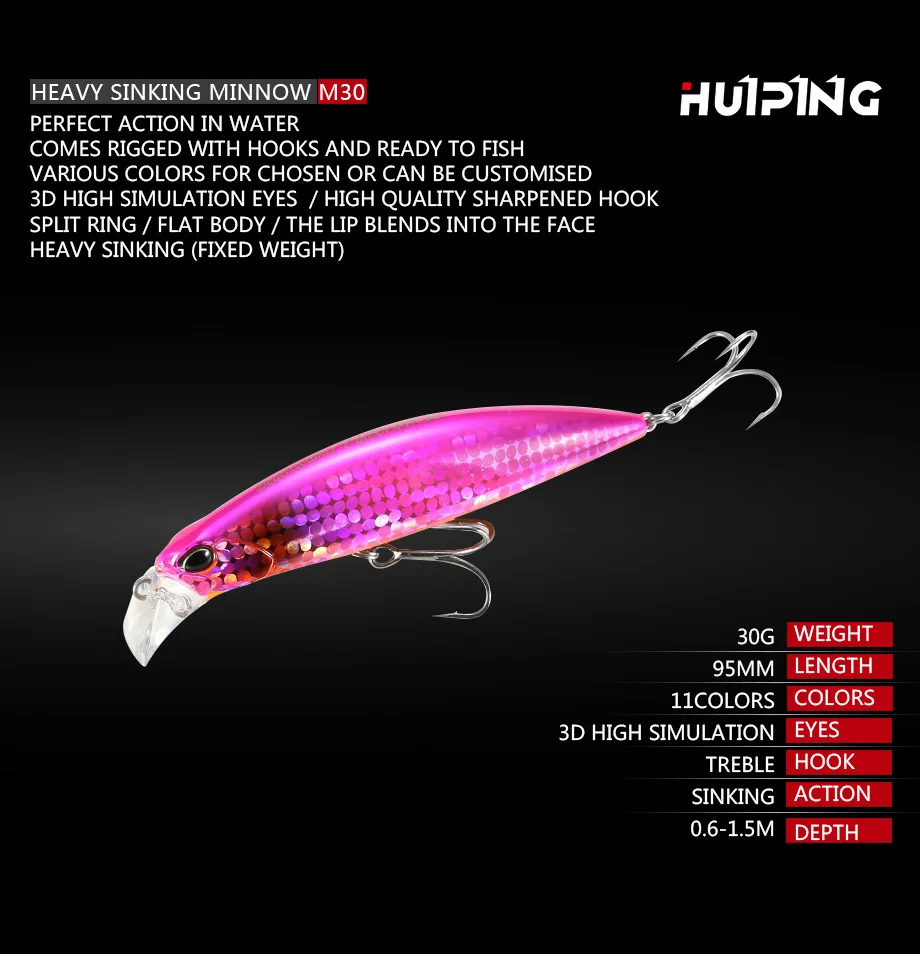 Señuelos tipo minnow wobbler de hundimiento