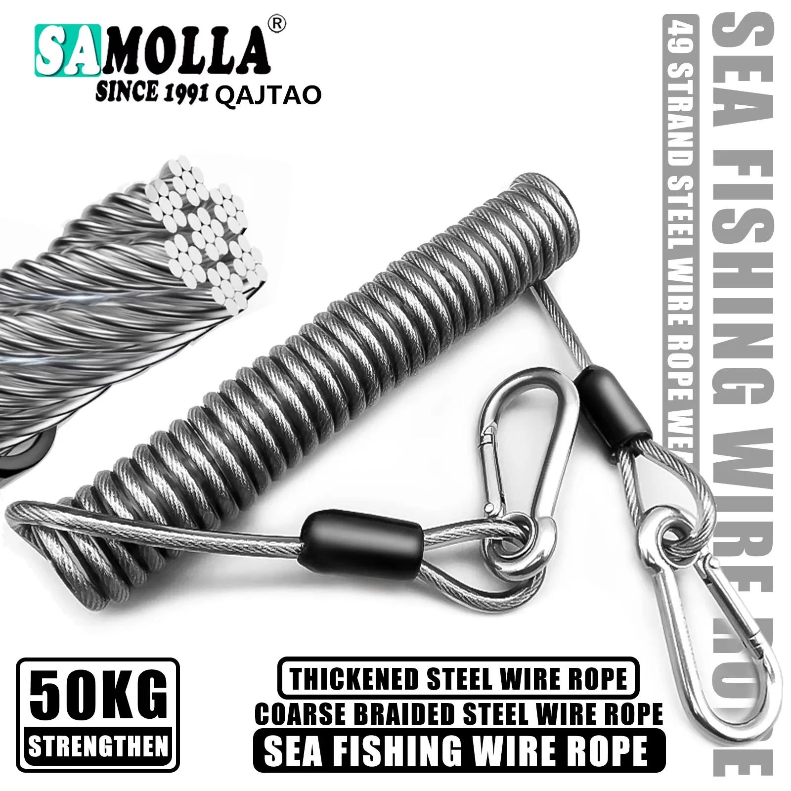Cuerda de seguridad elástica para pesca de acero inoxidable – Telescópica