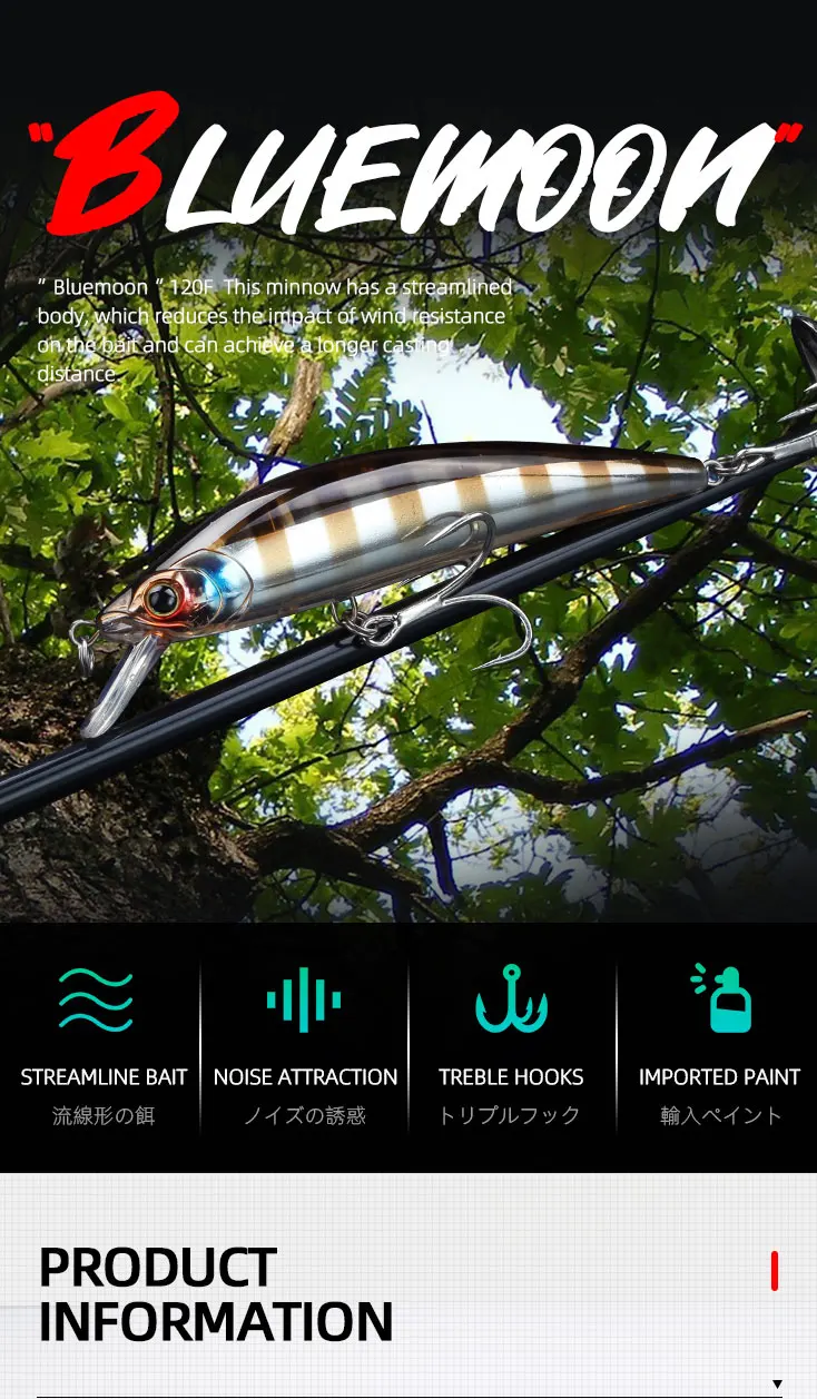 Señuelo minnow 120 mm con acabado realista
