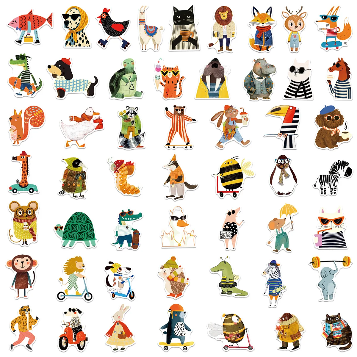Variedad de diseños de animales en acuarela del set