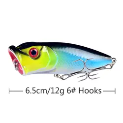 Señuelo Topwater Popper plástico duro con anzuelos