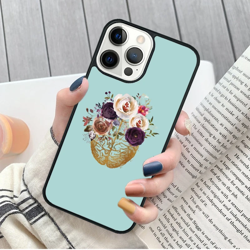 Funda de teléfono con diseño de cerebro y órganos humanos mostrando vista frontal