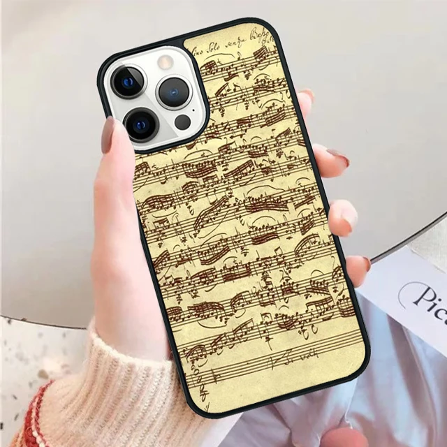 Detalle del patrón de notas musicales en la funda