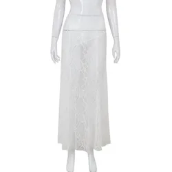 Vestido de playa de encaje liso transparente cintura baja corte A