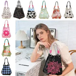 Bolso de cubo tejido con diseño infantil y asa bandolera portátil