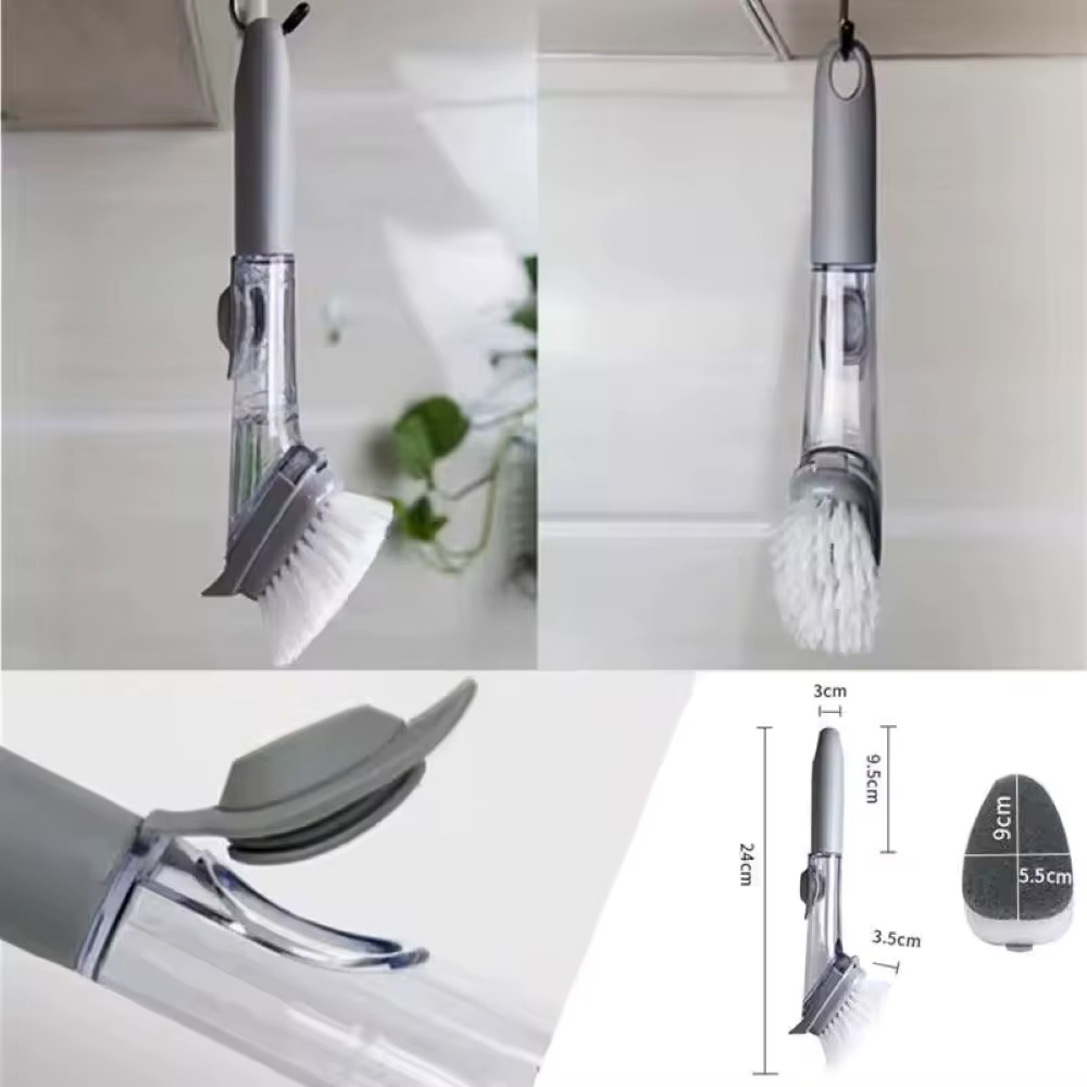 Cepillo Esponja Largo Lavavajillas Cocina Dispensador Jabón Presión
