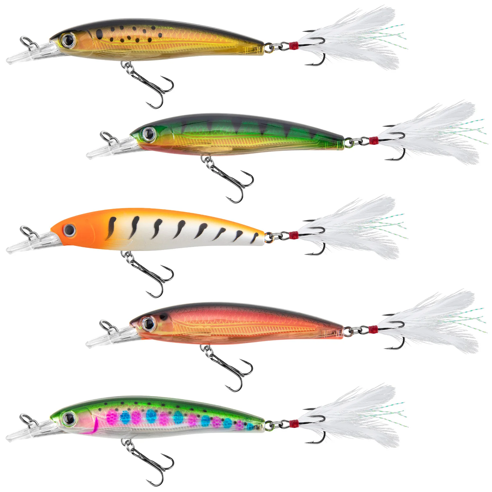 Señuelo Minnow Jerkbait Flotante Anzuelo Pluma Trucha Lucio Lucioperca