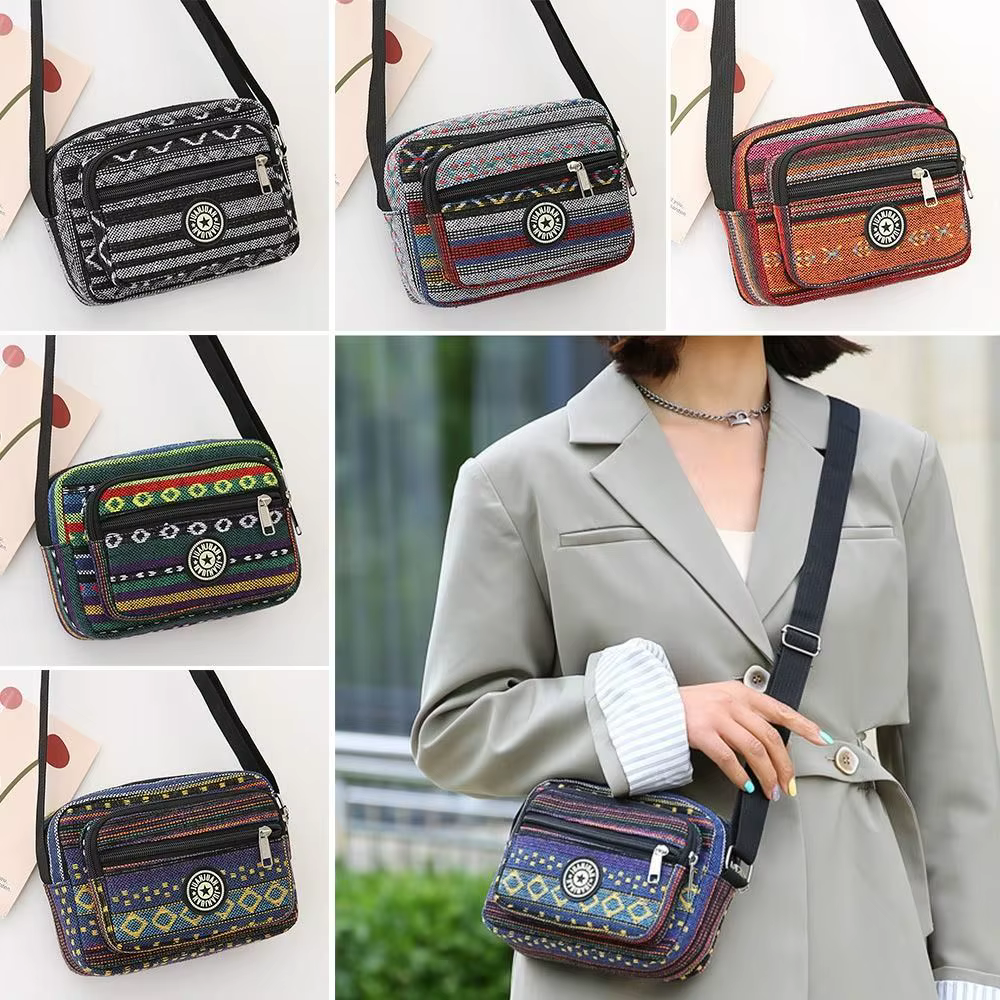 Bolso Bandolera Vintage de Nailon con Estampado a Rayas - imagen 5