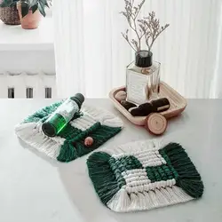 Manteles individuales de macramé rústico con posavasos de algodón