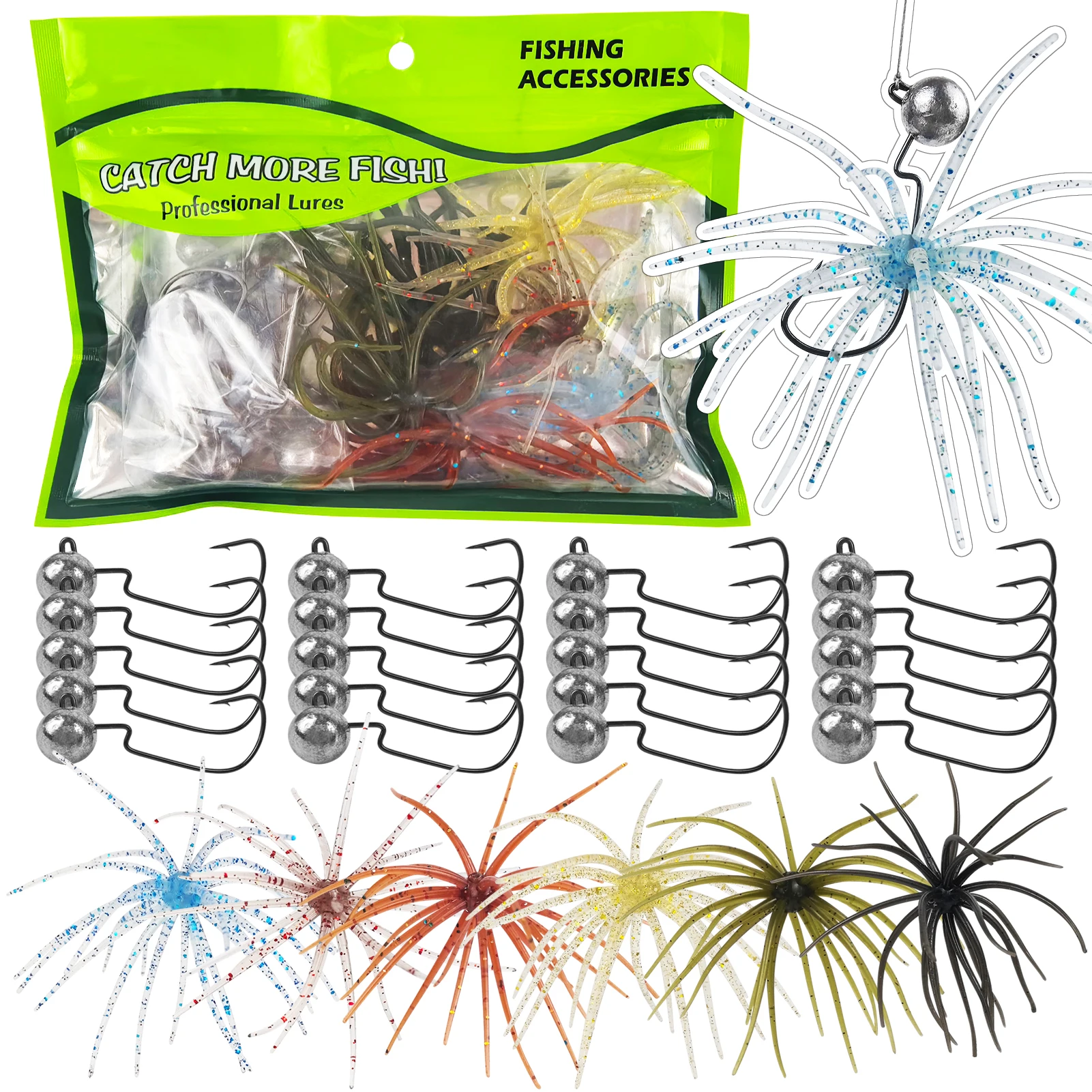 FREE FISHER Kit de señuelos Jig Head con swimbaits y vinilos