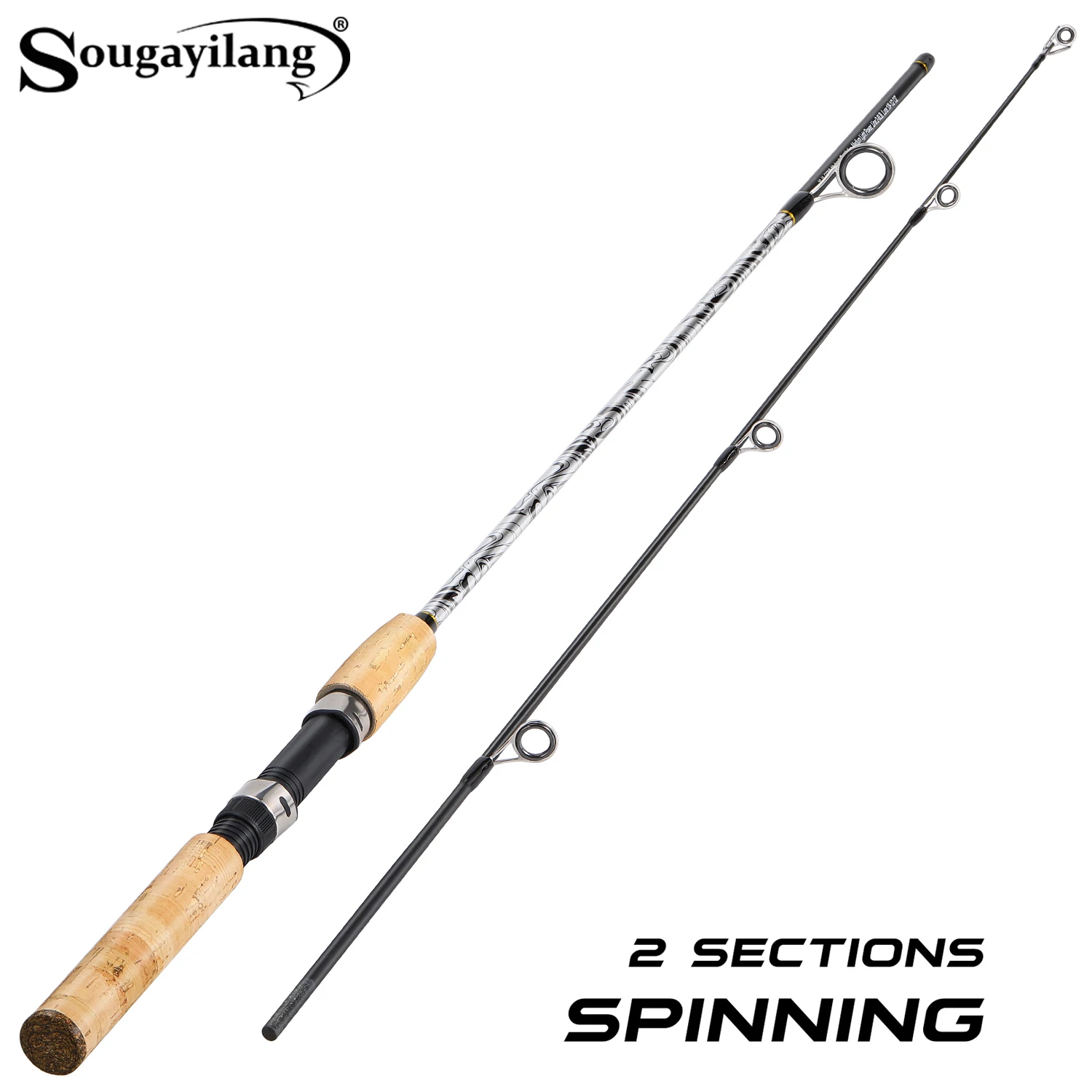 Caña de Spinning Sougayilang – Fibra de vidrio 2 secciones y corcho