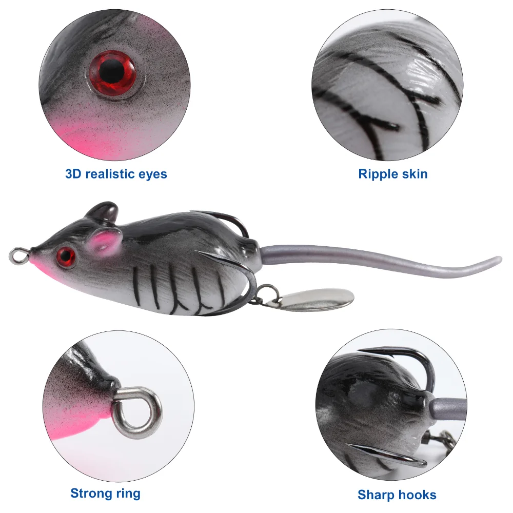 Goture Swimbait Topwater ratón – Señuelo 3D para lubina y trucha - imagen 4