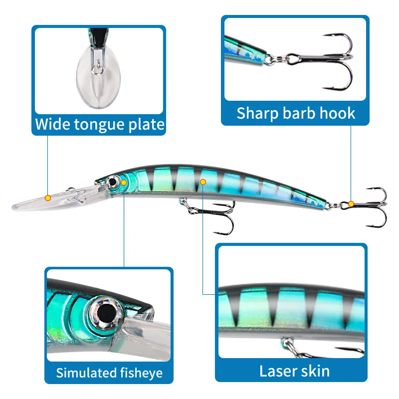 Señuelo minnow plástico duro con anzuelos, lance largo - imagen 2