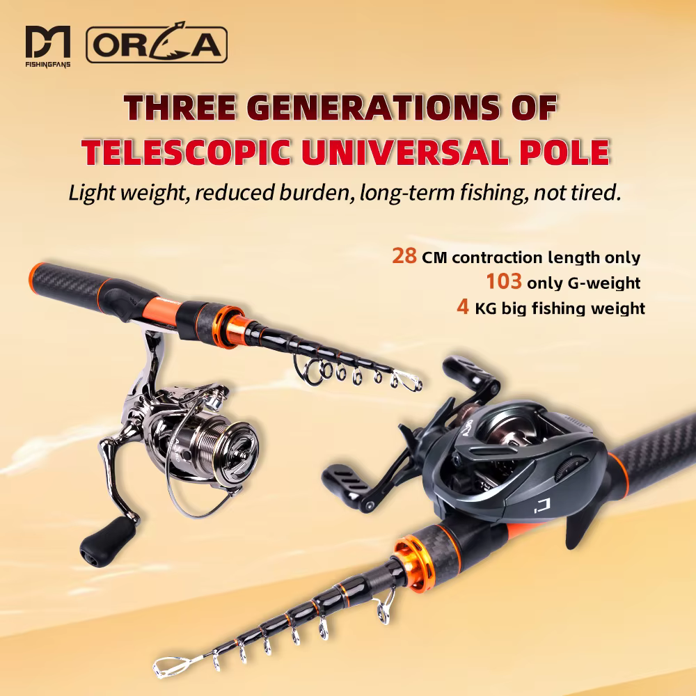 Caña Telescópica FISHINGFANS ORCA 3 – ML 6 pies, Carbono, Viaje