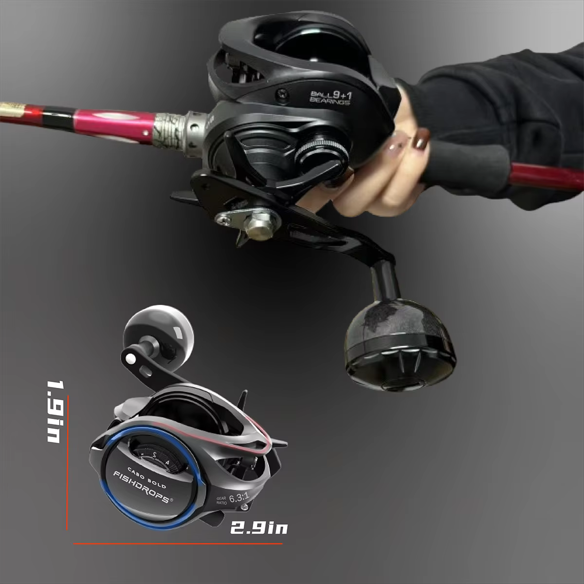 Fishdrops BOLD300-L/R carrete baitcaster aluminio CNC alta velocidad - imagen 2