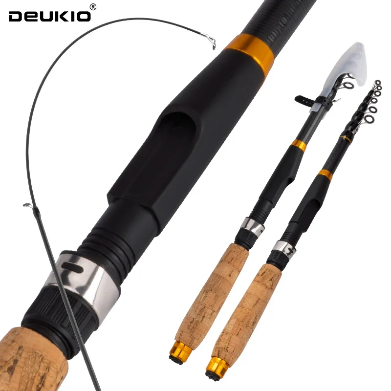Caña telescópica de spinning de carbono DEUKIO con mango de corcho - imagen 2