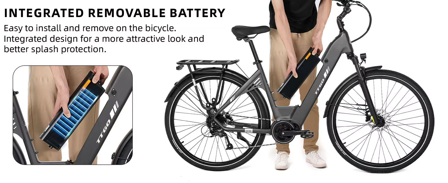 Vista lateral de la bicicleta eléctrica TTGO Bafang en uso