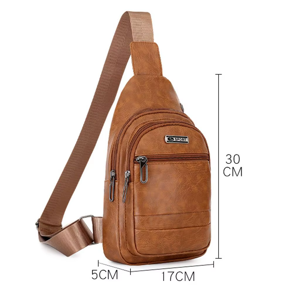 Bolso de pecho de cuero PU mostrando su diseño versátil