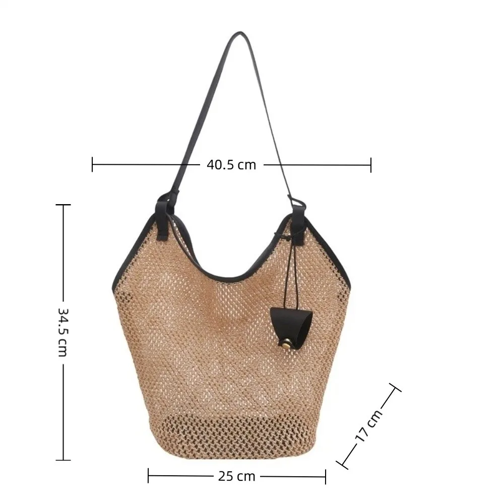Bolso de hombro de paja tejida con correas de PU y gran capacidad - imagen 4