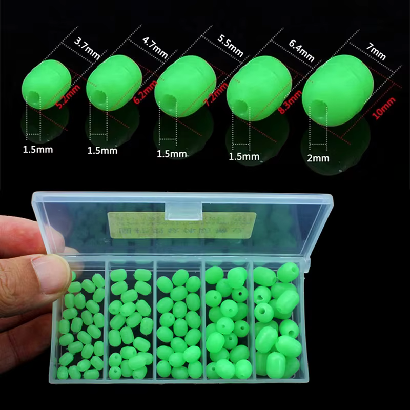 Cuentas luminosas con efecto fosforescente verde
