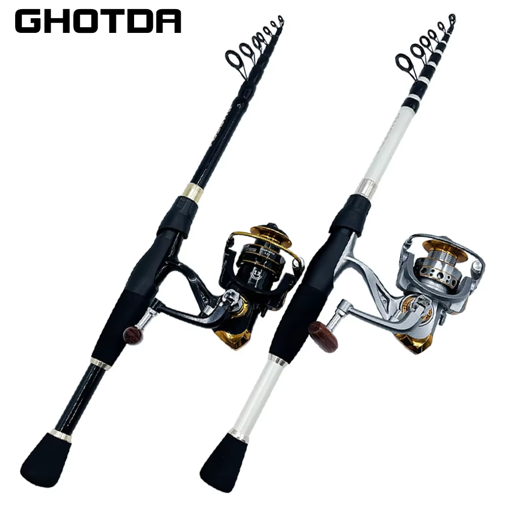 Combo caña telescópica ultraligera + carrete giratorio agua dulce
