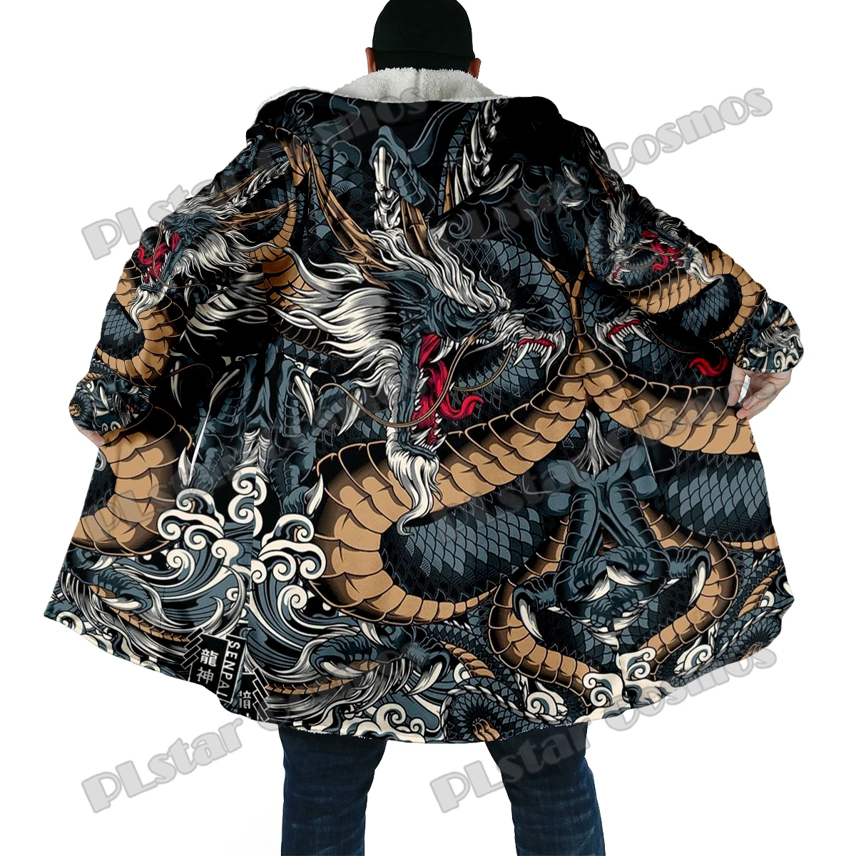 Capa forro polar grueso hombre – Estampado 3D tatuaje dragón - imagen 3