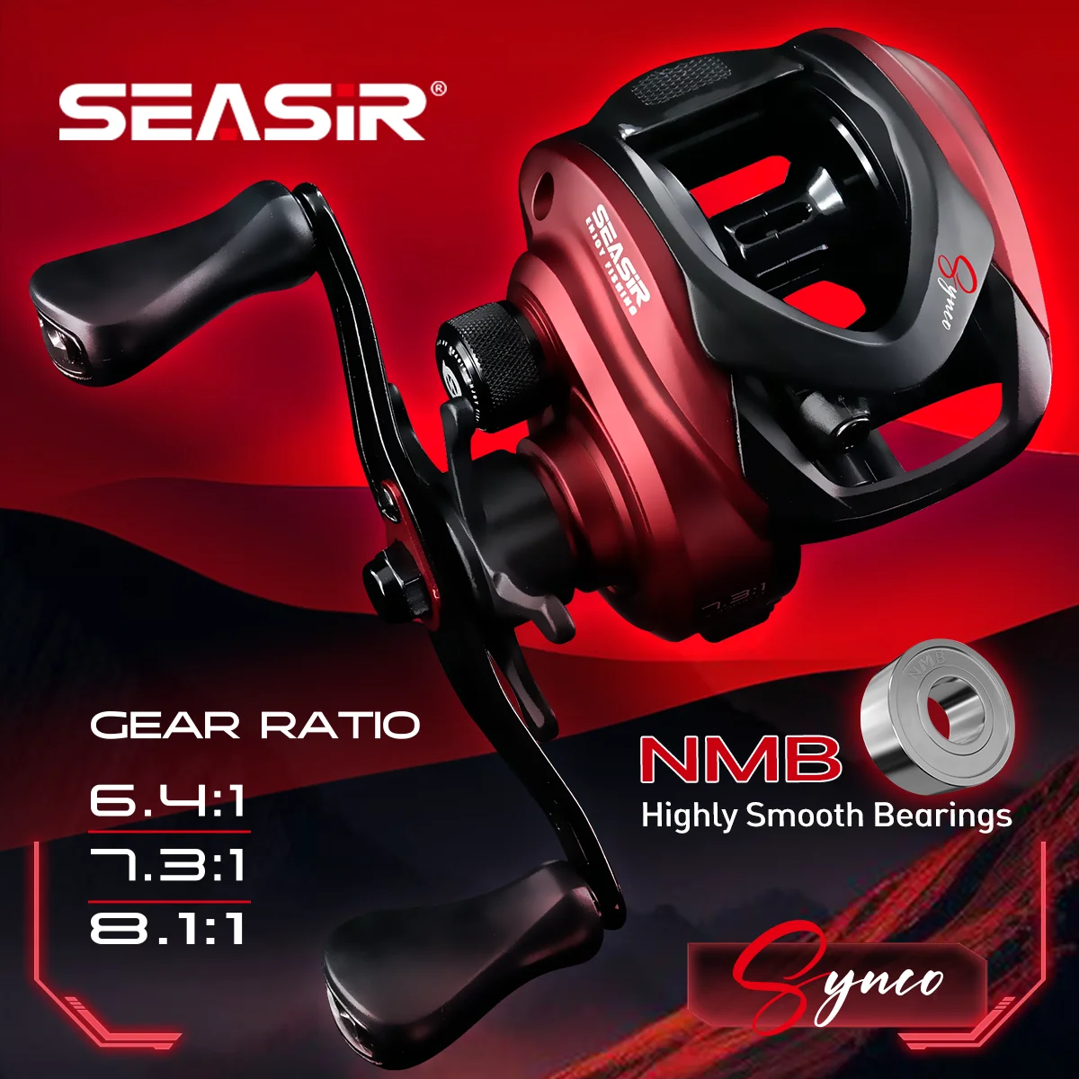 Carrete de pesca SEASIR SYNCO – rodamientos NMB para agua salada
