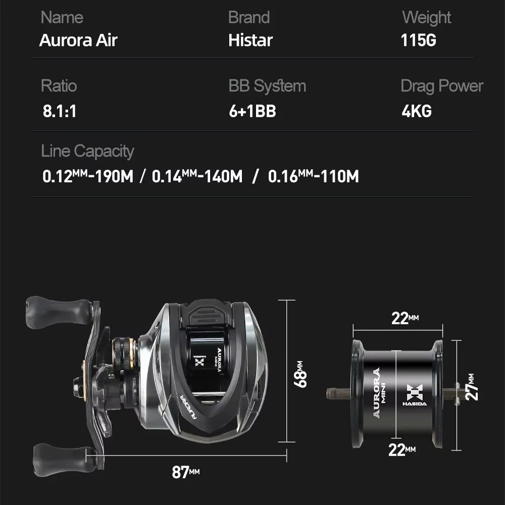 Histar Aurora BFS Carrete Baitcasting Aluminio AT7 Freno Magnético - imagen 3
