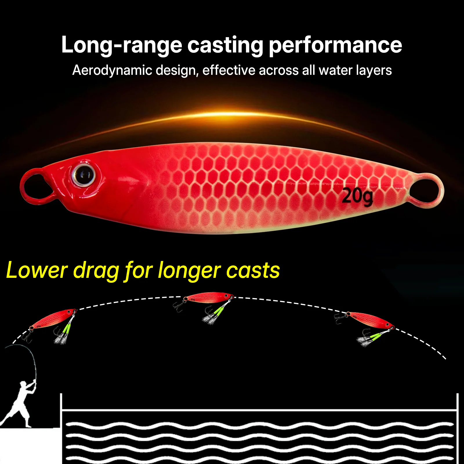 FishTrip señuelo jig luminoso doble anzuelo metálico caída lenta - imagen 2