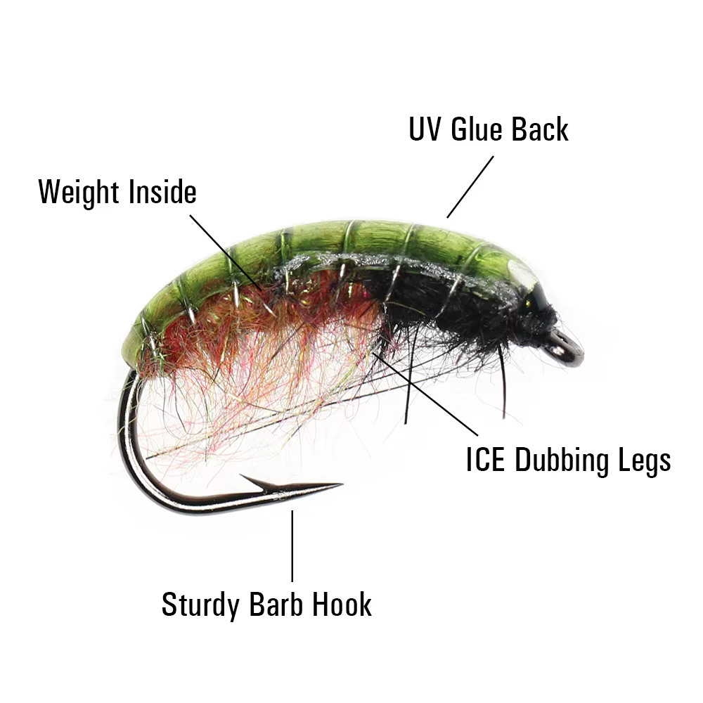 Ninfas Scud IcERIO UV verde – Mosca artificial para trucha - imagen 4