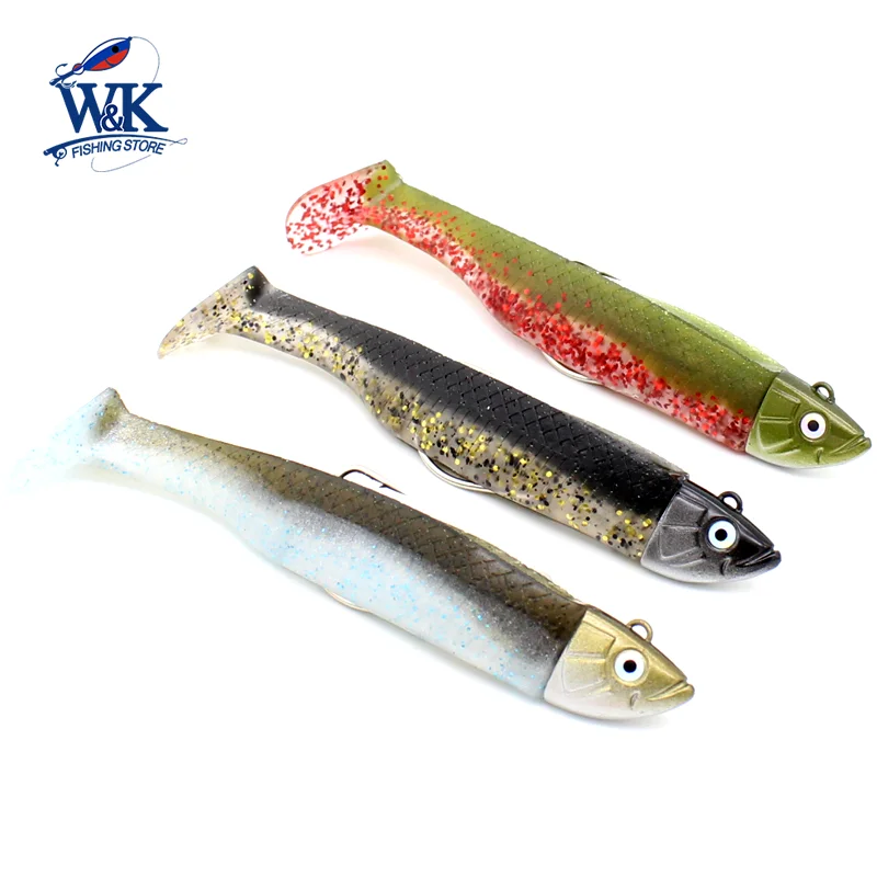 Senuelos de agua salada con jig head 14 g, gusano 1/0, vinilo 9 cm