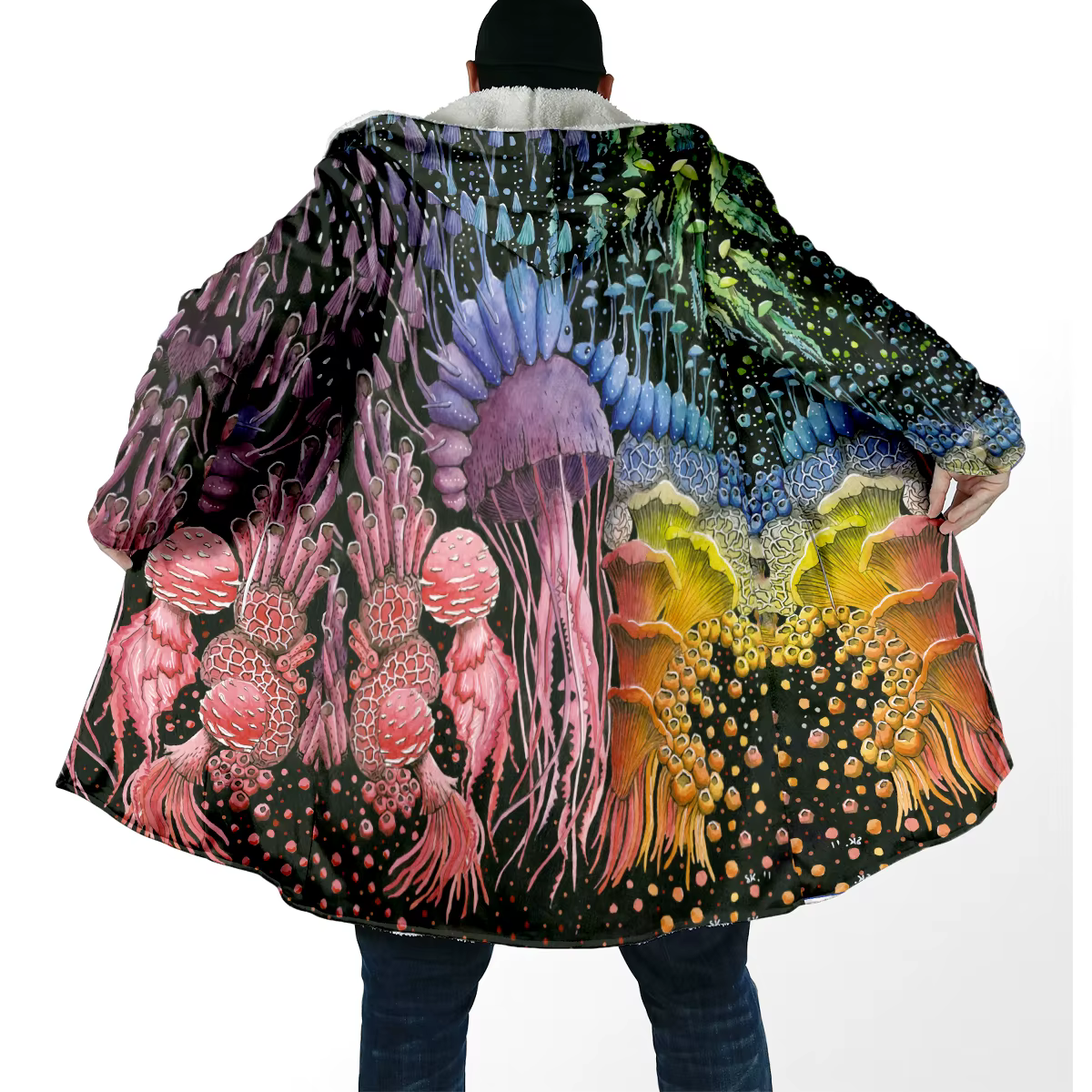 Capa de invierno para hombre capucha lana estampado 3D setas unisex - imagen 4