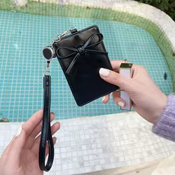 Tarjetero con Cordón Retráctil Piel PU y Porta Fotos Diseño Coreano