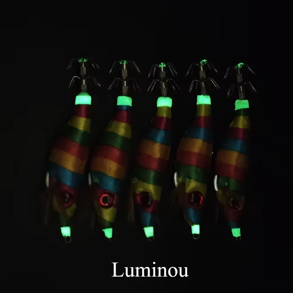 Señuelos EGI luminosos para calamar con rayas arcoíris