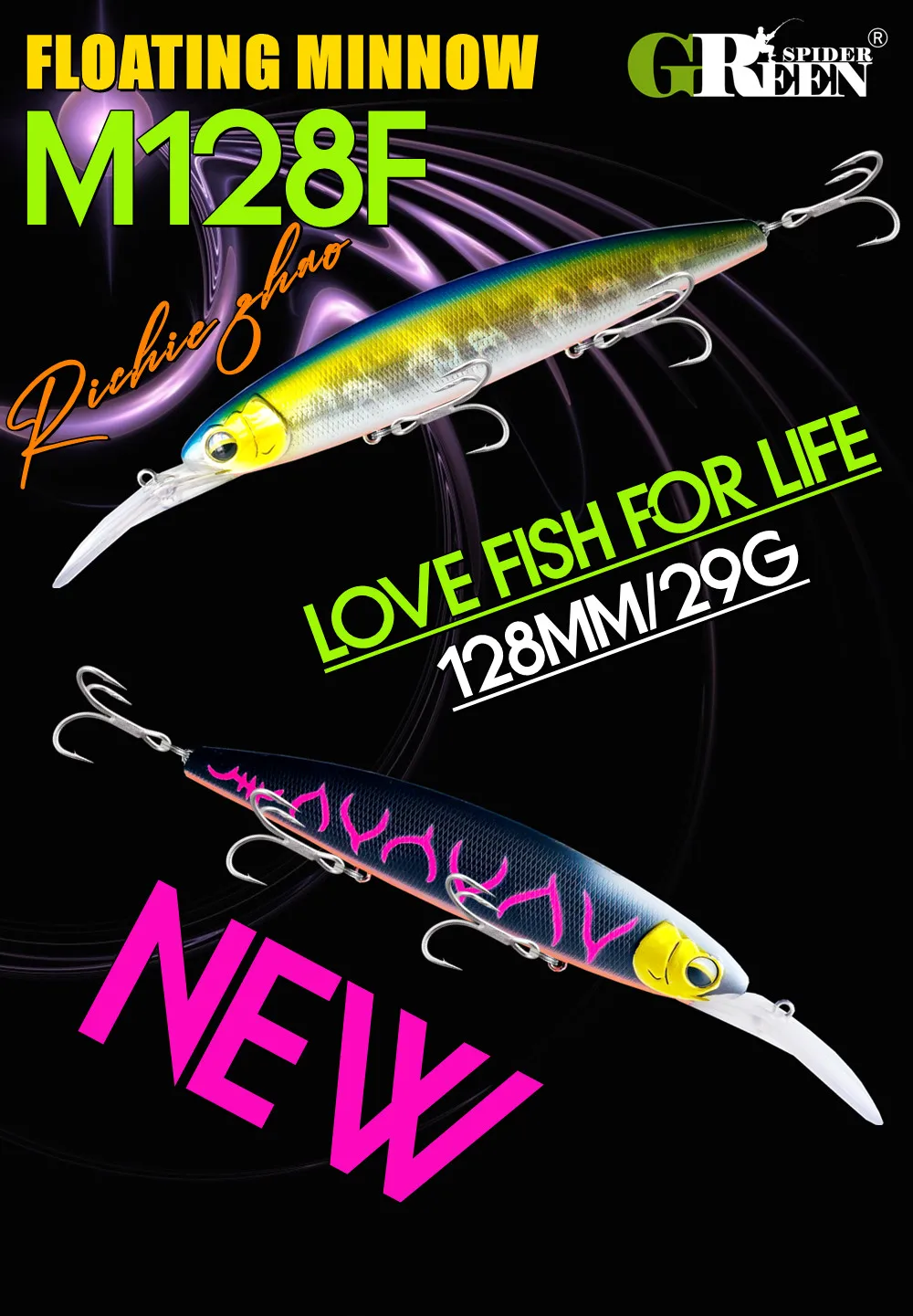 Vista general del señuelo Wobbler Minnow GREENSPIDER