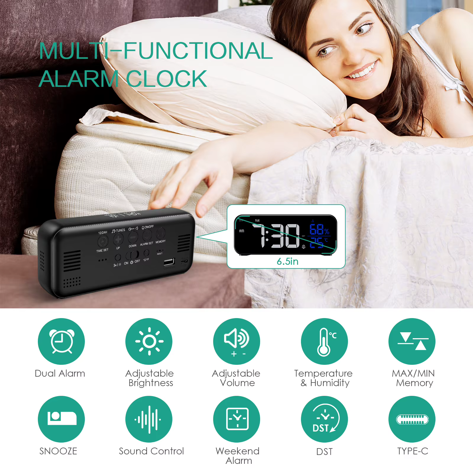 Despertador LED ORIA – Reloj Digital con Espejo y Brillo Ajustable - imagen 3