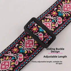 Correa de cuero duradera para guitarra, cuello ancha ajustable bordada