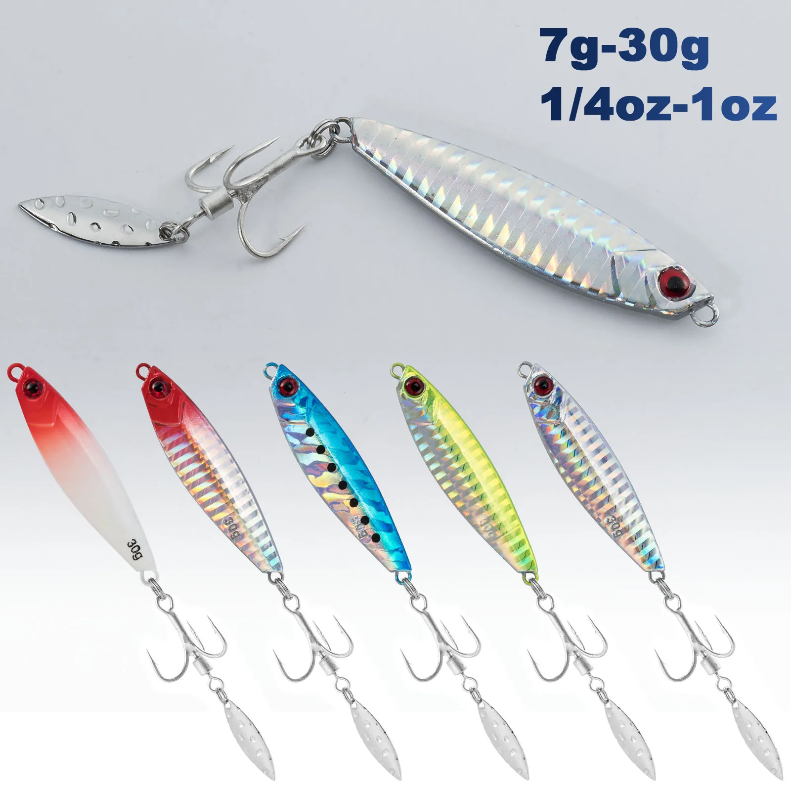 Señuelos cucharilla metal holográficos para jigging vertical, lubina - imagen 5