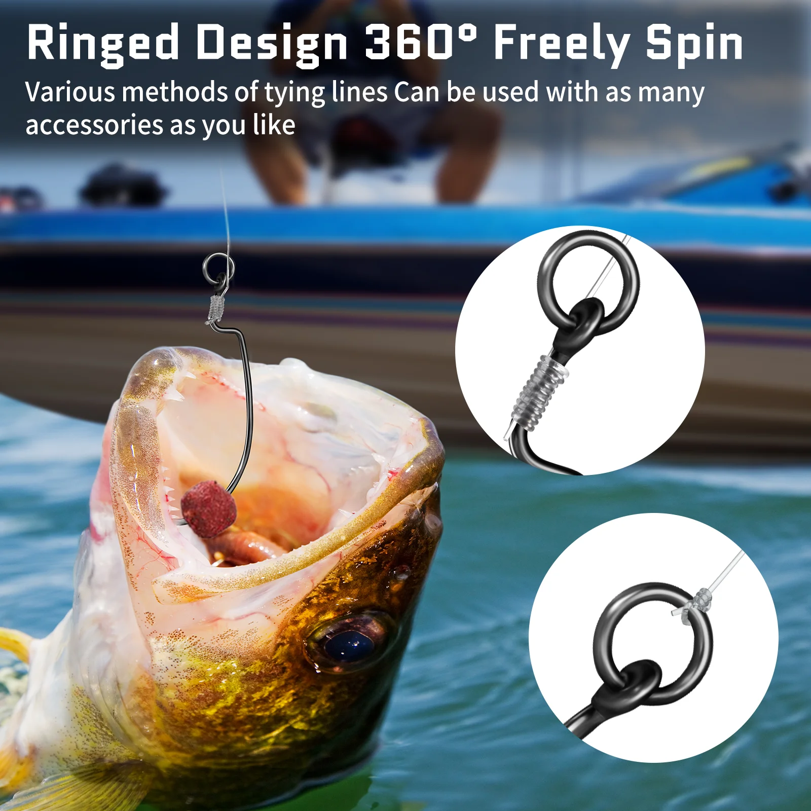 FishTrip EWG Anzuelos con anillo para Texas rig y lubina en agua dulce - imagen 4