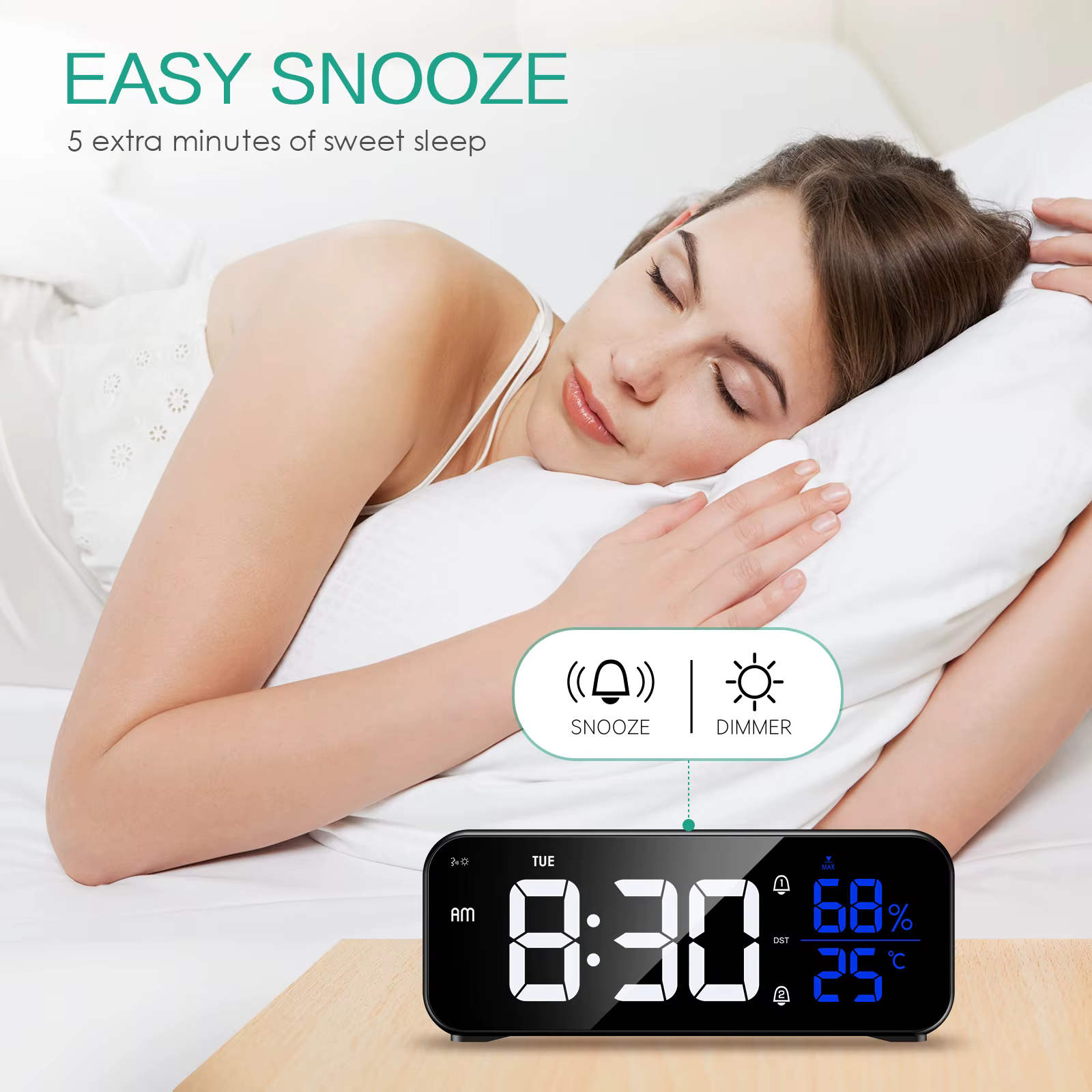 Despertador LED ORIA – Reloj Digital con Espejo y Brillo Ajustable - imagen 5