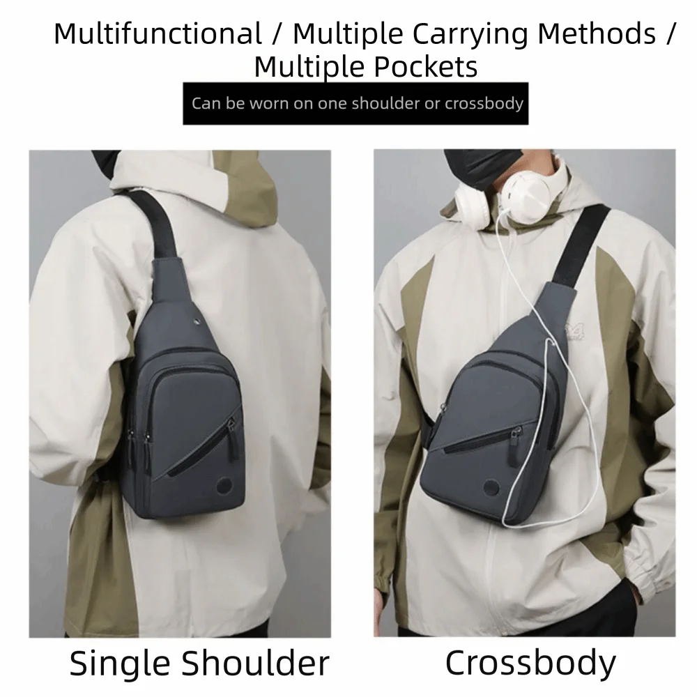 Bolso de pecho impermeable multibolsillo Oxford con auriculares - imagen 3