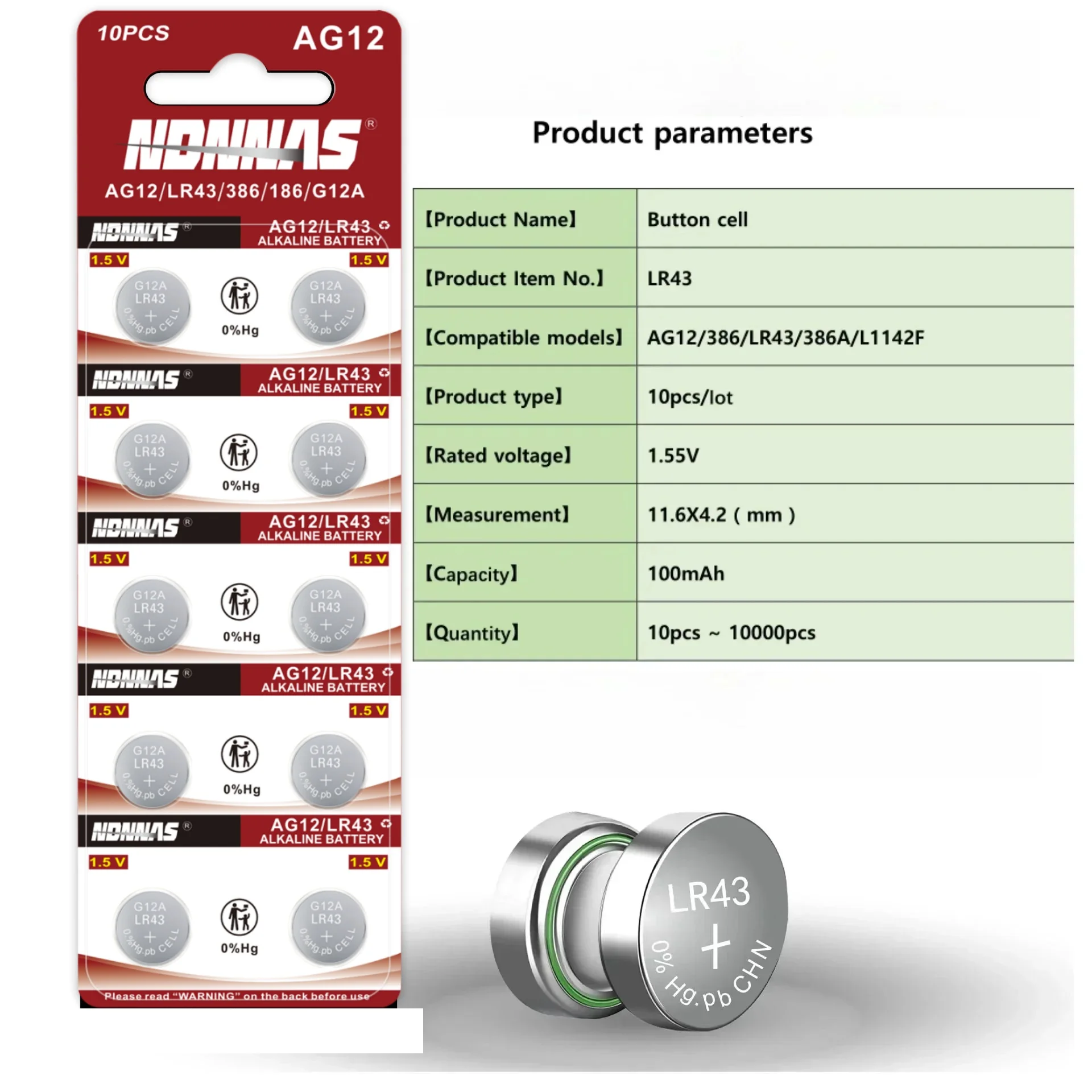 Detalle de las equivalencias AG12 LR43 SR43