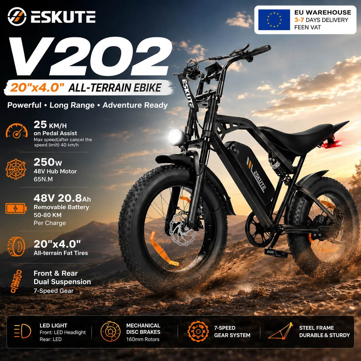 Bicicleta eléctrica todoterreno con neumáticos anchos ciudad-montaña