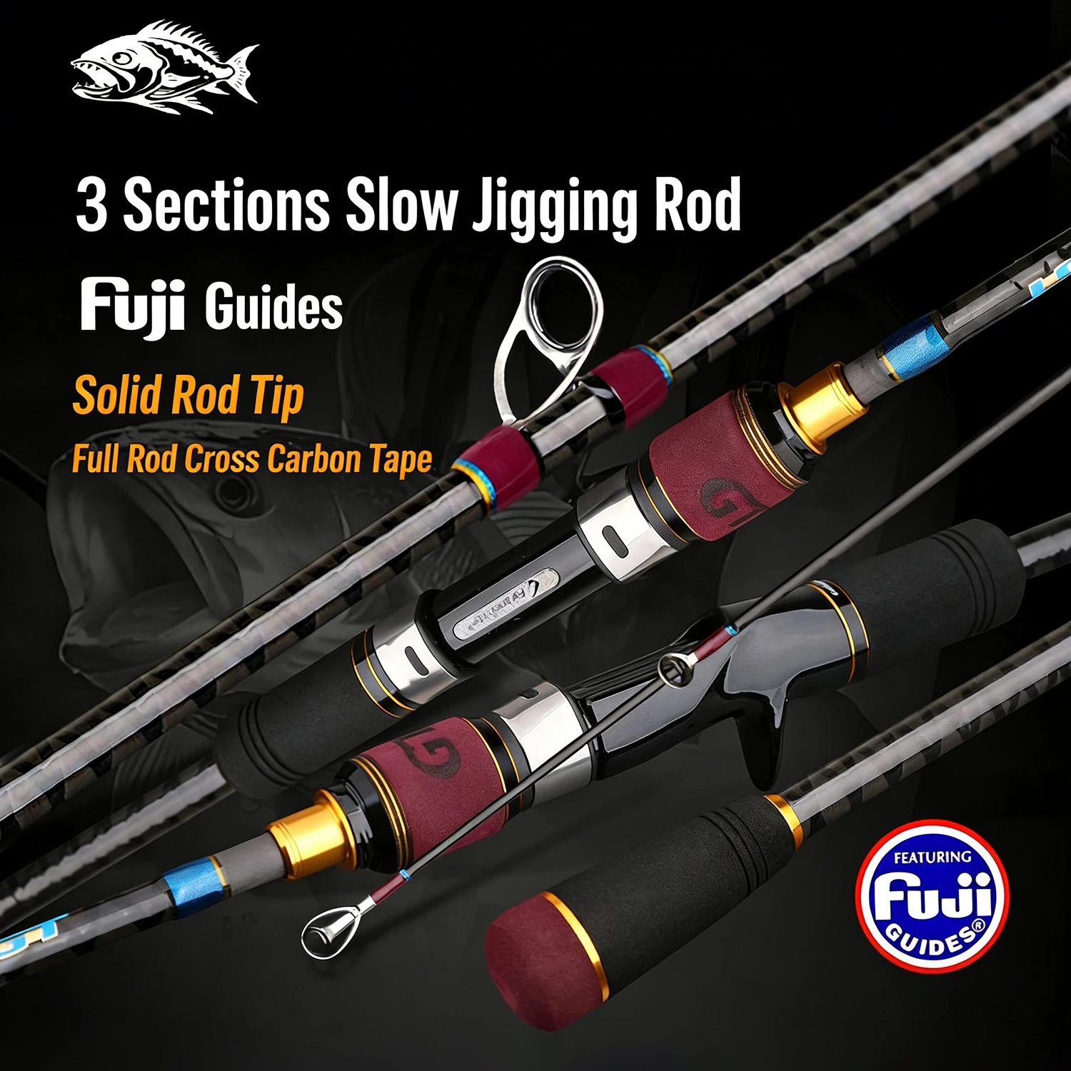Caña FUJI jigging lento para pulpo, calamar y sepia carbono - imagen 3