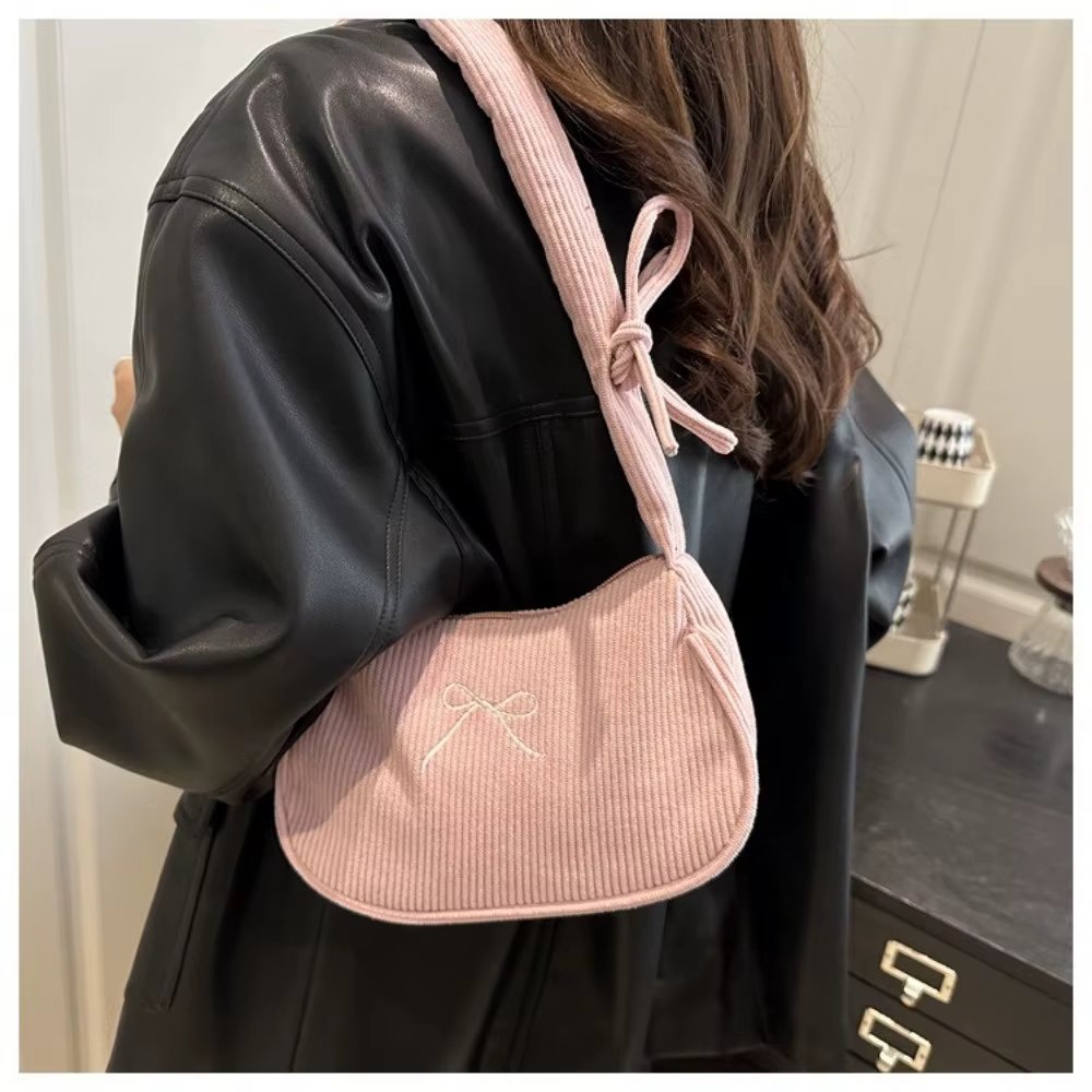 Bolso de Hombro en Pana con Bordado de Lazo – Cremallera y Correa Ajustable - imagen 2