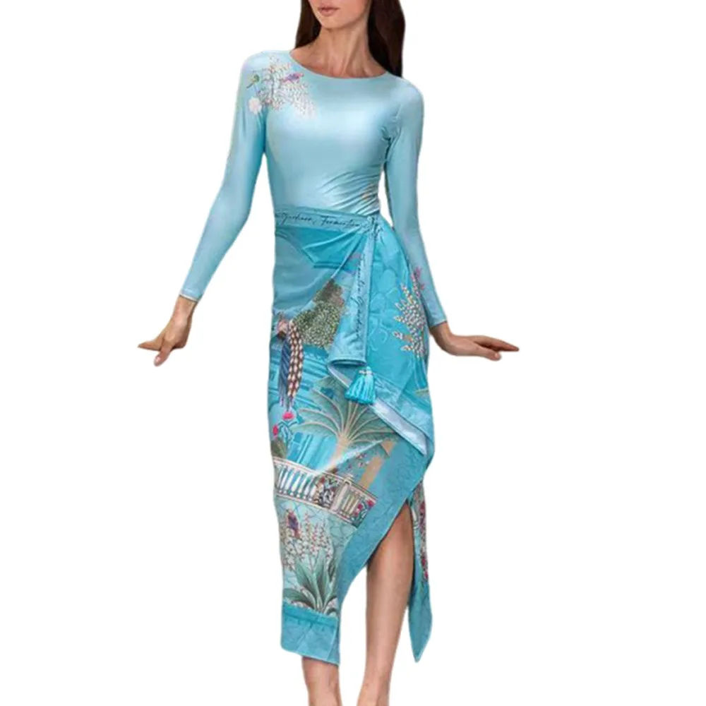 Traje de baño pesca vintage manga larga mujer con protección solar - imagen 2