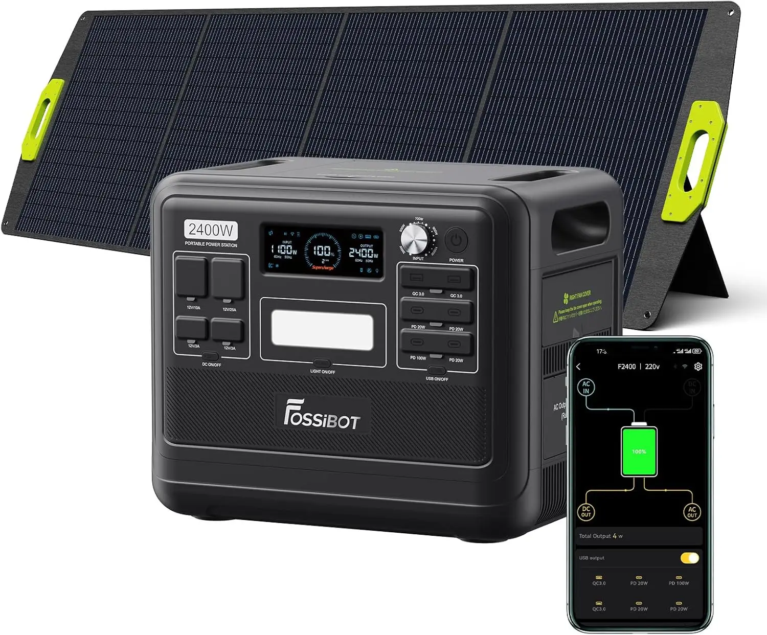 FOSSiBOT F2400 estación de energía portátil con panel solar 200 W - imagen 2
