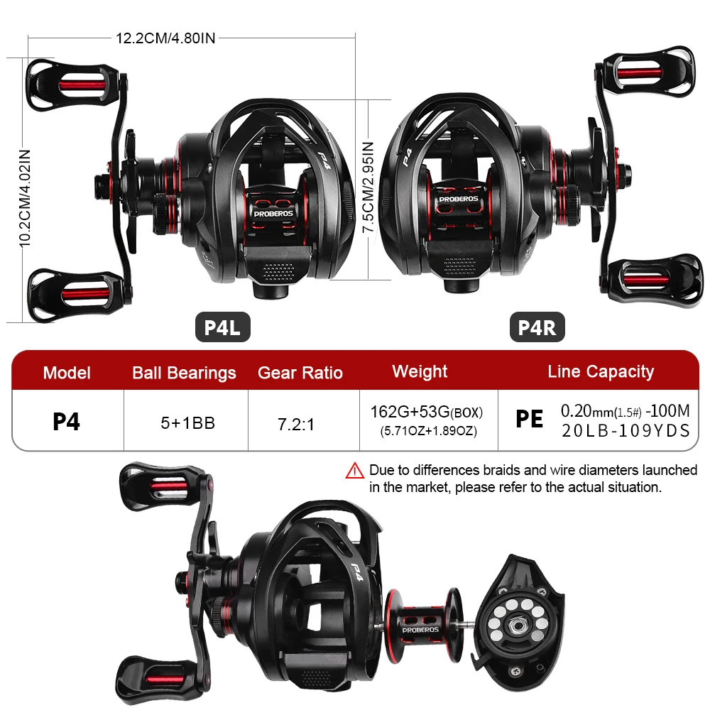 Carrete Baitcasting Proberos 7,2:1 - 5 Bujes, Cuerpo Metal