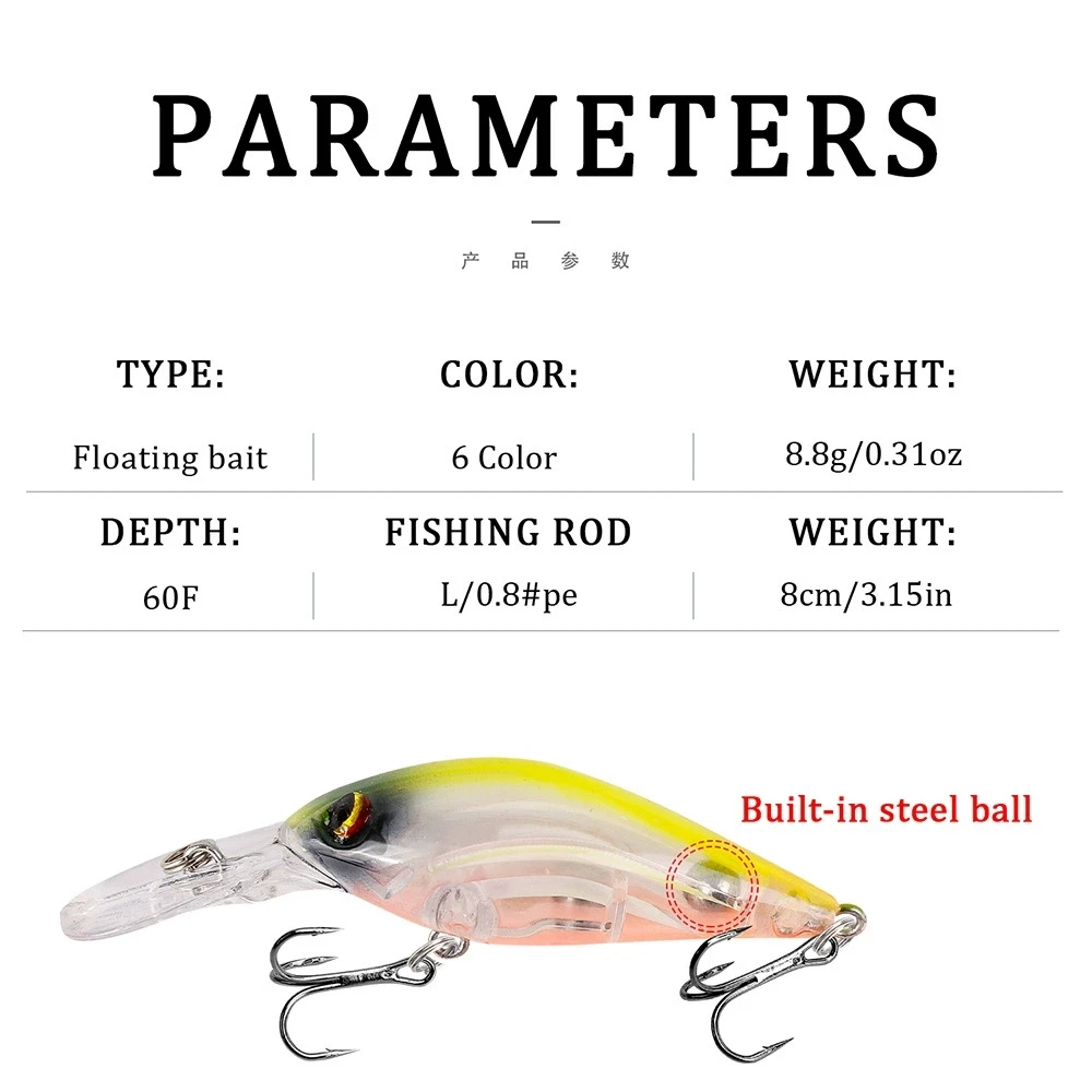Crankbait flotante 8cm 8,5g para lubina – Señuelo profundo - imagen 4